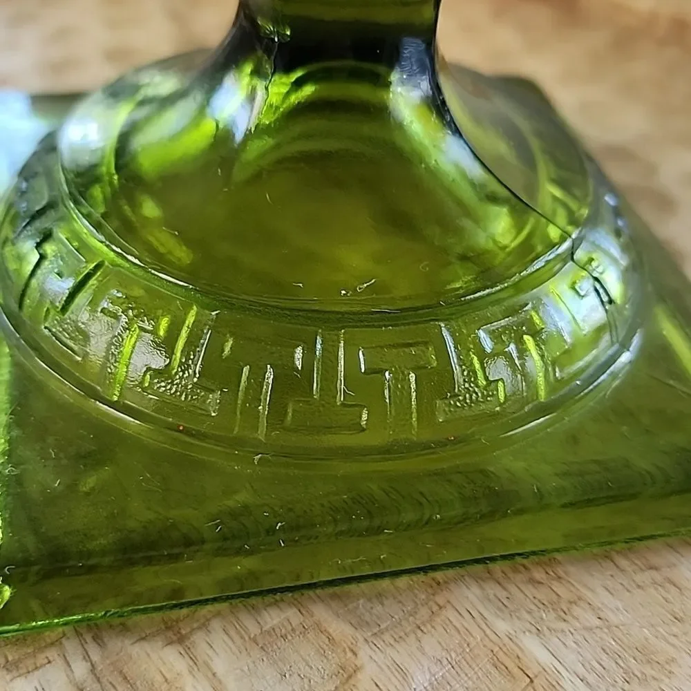 Vintage Avocado Green Pressed Glass Pedestal Vase
